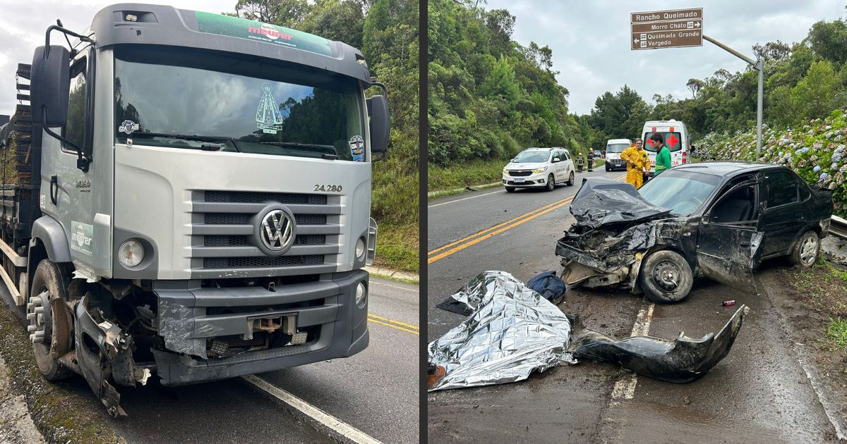 Mulher é ejetada de carro e morre após acidente com caminhão na br-282, na grande florianópolis