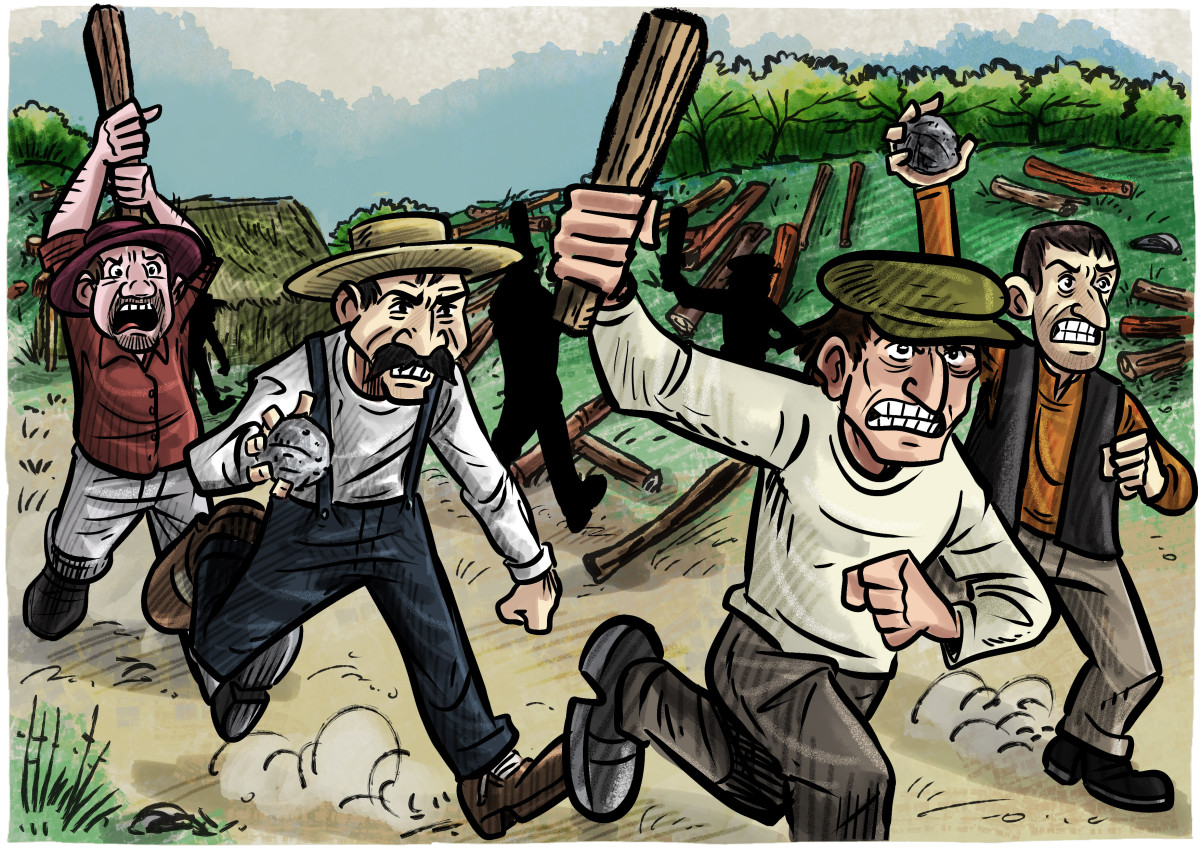 Ilustração 150 anos da Grande Imigração Italiana - revolta dos colonos