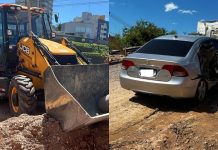 Escavadeira colide com carro e criança é conduzida ao hospital em Brusque