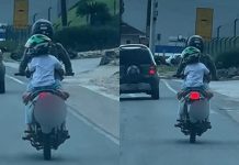 VÍDEO – Criança é flagrada na garupa de moto com as pernas para cima em Brusque