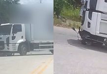VÍDEO – Motocicleta fica presa às ferragens em colisão com caminhão em Brusque